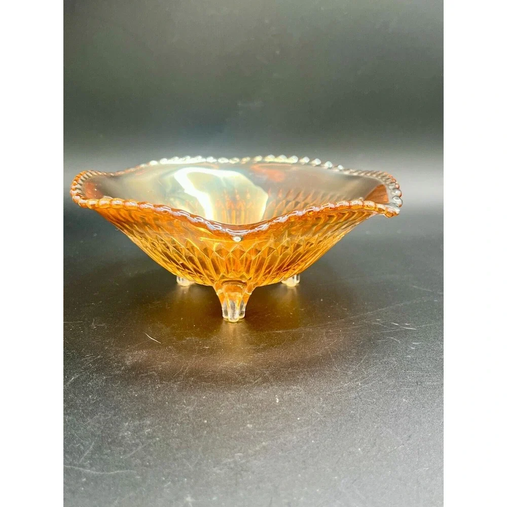 Vintage Imperial Marigold Carnival‎ Glass  Iridescent Ribbed Footed Bowl